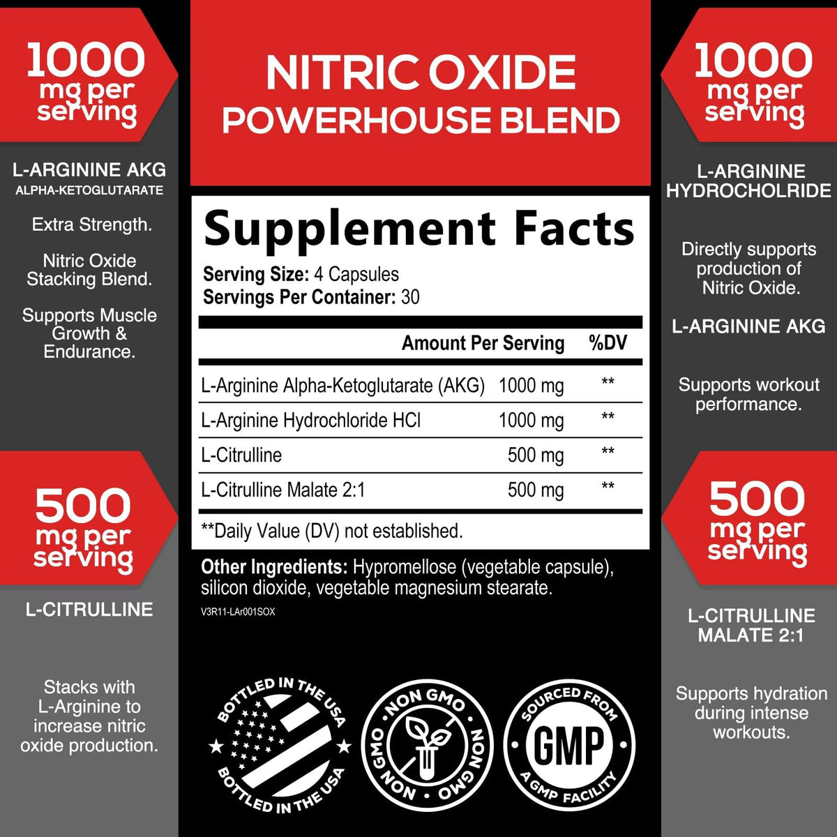 Nitric Oxide Supplement 3000Mg Blend - 3X Strength L-Arginine & L-Citrulline - Complete Pre Workout Nitric Booster - Natural Energy & Muscle Support for Men & Women - Bottled in USA - 120 Capsules