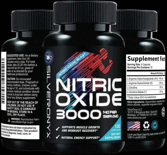 Nitric Oxide Supplement 3000Mg Blend - 3X Strength L-Arginine & L-Citrulline - Complete Pre Workout Nitric Booster - Natural Energy & Muscle Support for Men & Women - Bottled in USA - 120 Capsules