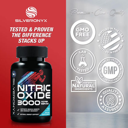 Nitric Oxide Supplement 3000Mg Blend - 3X Strength L-Arginine & L-Citrulline - Complete Pre Workout Nitric Booster - Natural Energy & Muscle Support for Men & Women - Bottled in USA - 120 Capsules