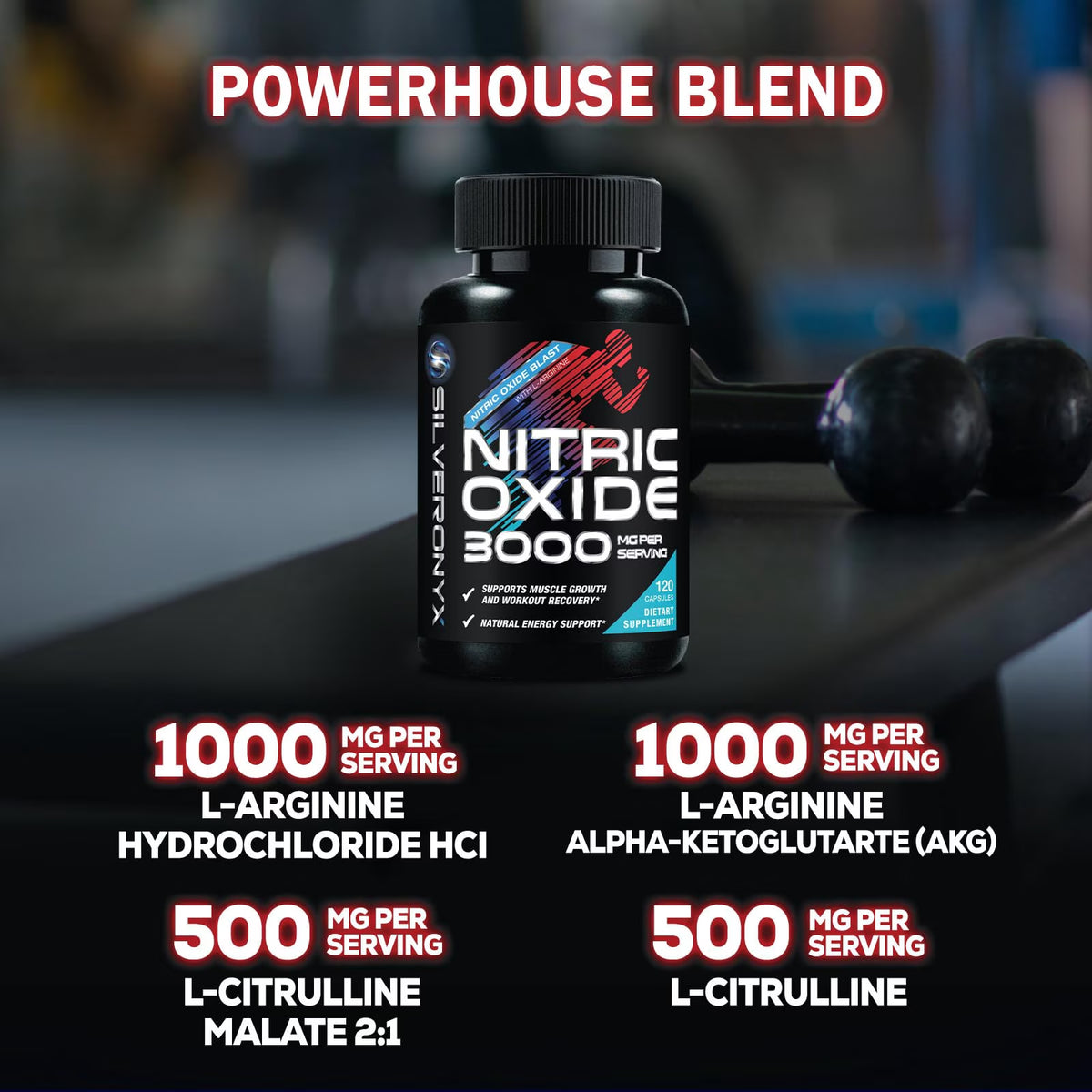 Nitric Oxide Supplement 3000Mg Blend - 3X Strength L-Arginine & L-Citrulline - Complete Pre Workout Nitric Booster - Natural Energy & Muscle Support for Men & Women - Bottled in USA - 120 Capsules